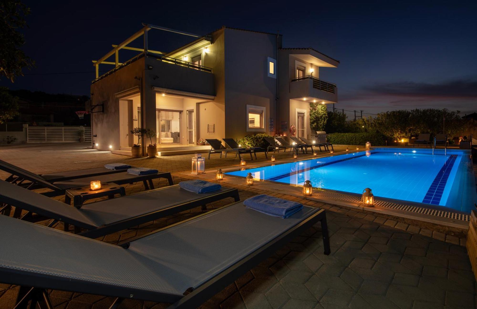 Four Seasons Private Villa - Seaview - Big Heated Pool - Gym - Sport Activities Gouves Exteriér fotografie
